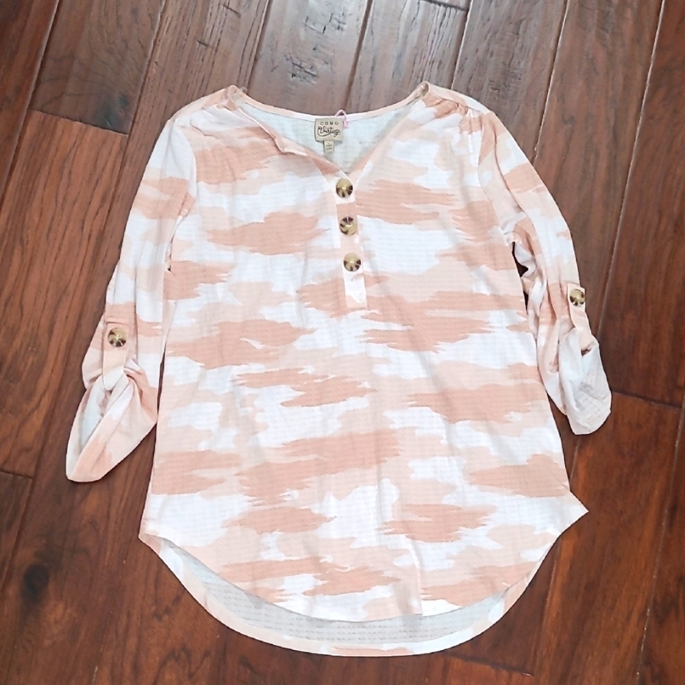 NWT Como Vintage Light Pink & Cream Textured Top size Large